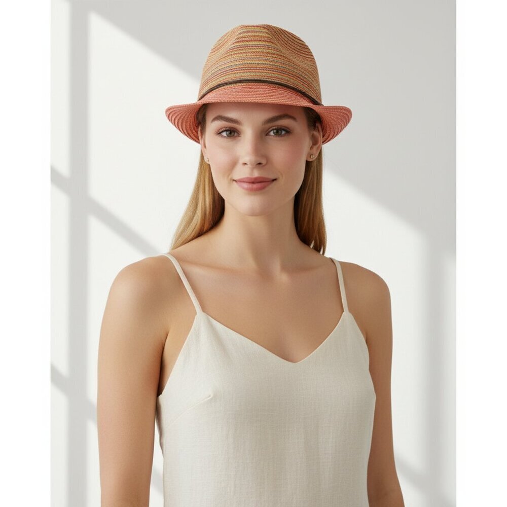 NWT Peter Grimm Striped Fedora Hat Orange Pink Women One Size